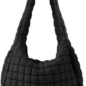 Versatile Black Puffer Tote Bag with Padded Strap - Perfect for Every Occasion